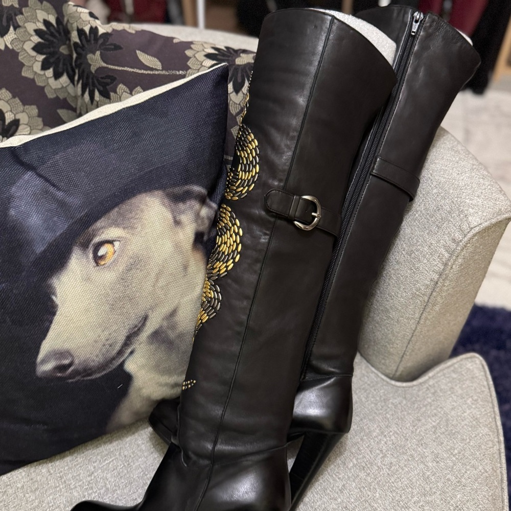 Thomas Wylde Black Leather Snake Embroidered OTK Boots — Size 6.5 - Picture 6 of 16